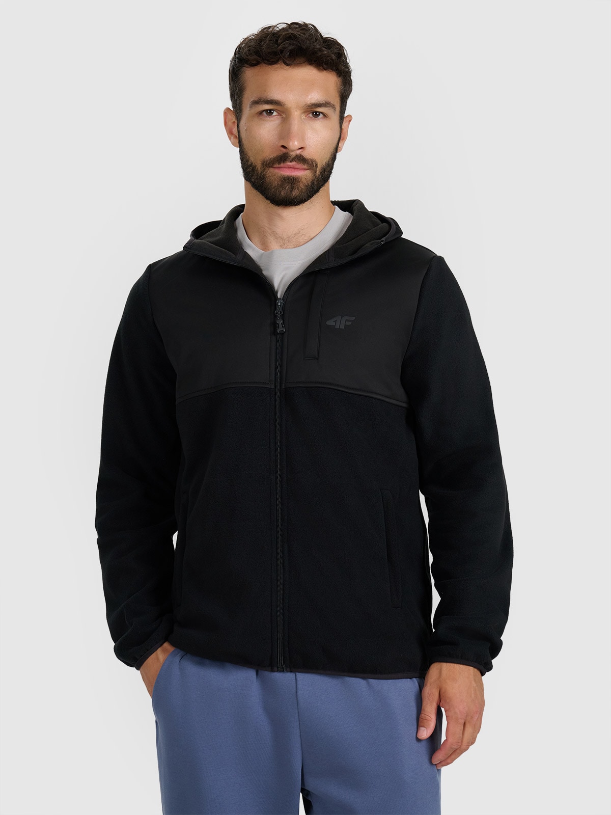 Vyriškas regular flisas su gobtuvu - juodas