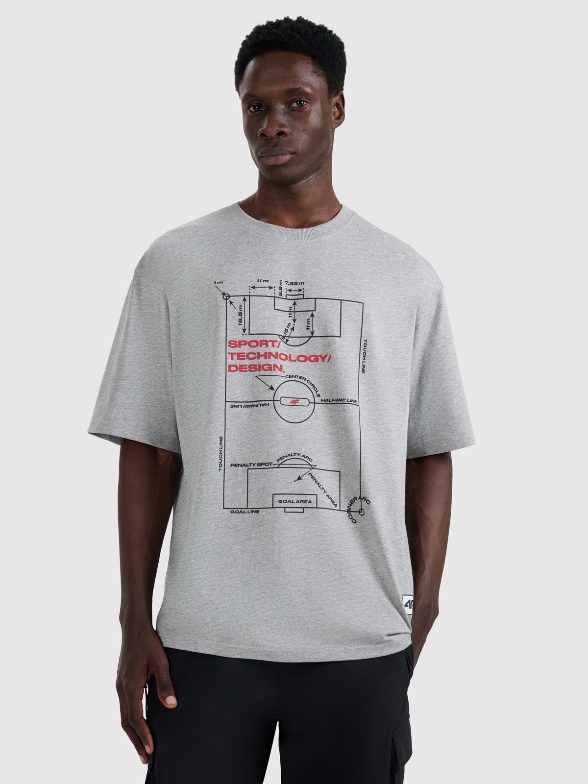 Vyriški T-shirt oversize marškinėliai su spauda - pilki