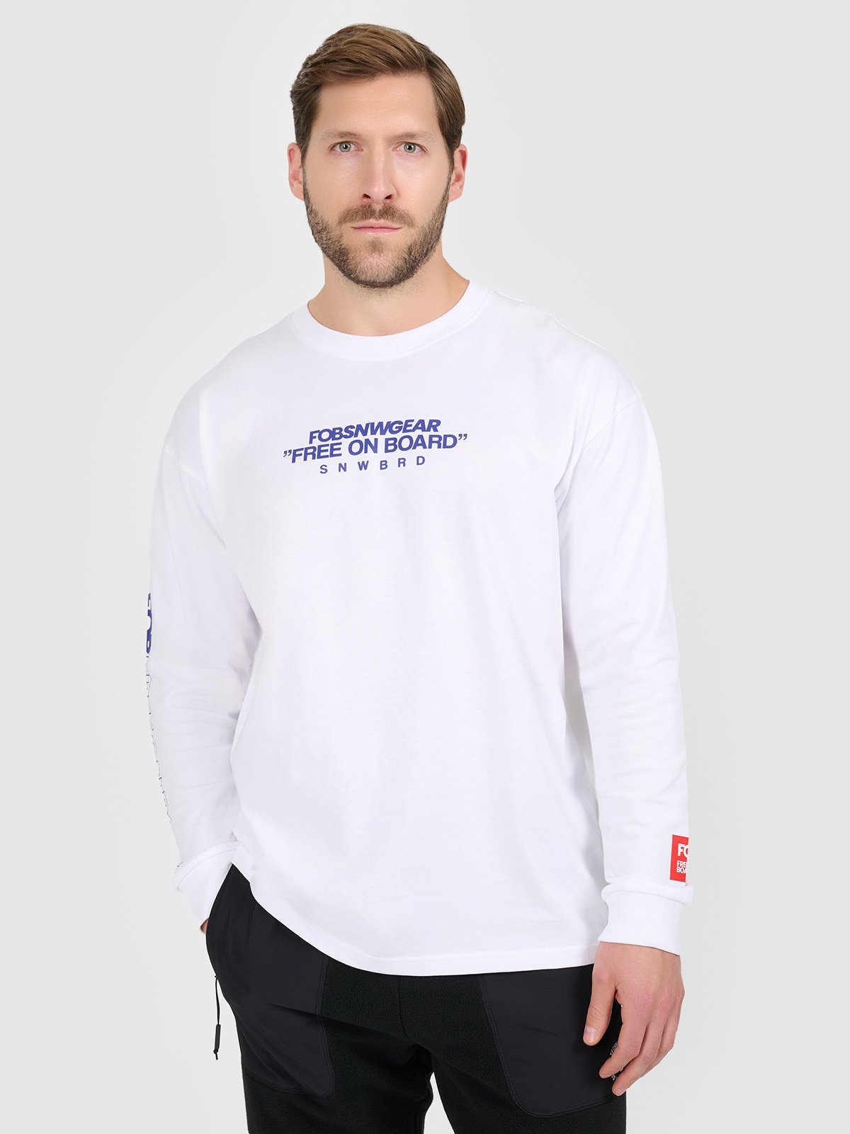 Vyriški Longsleeve loose marškinėliai su spauda - balti