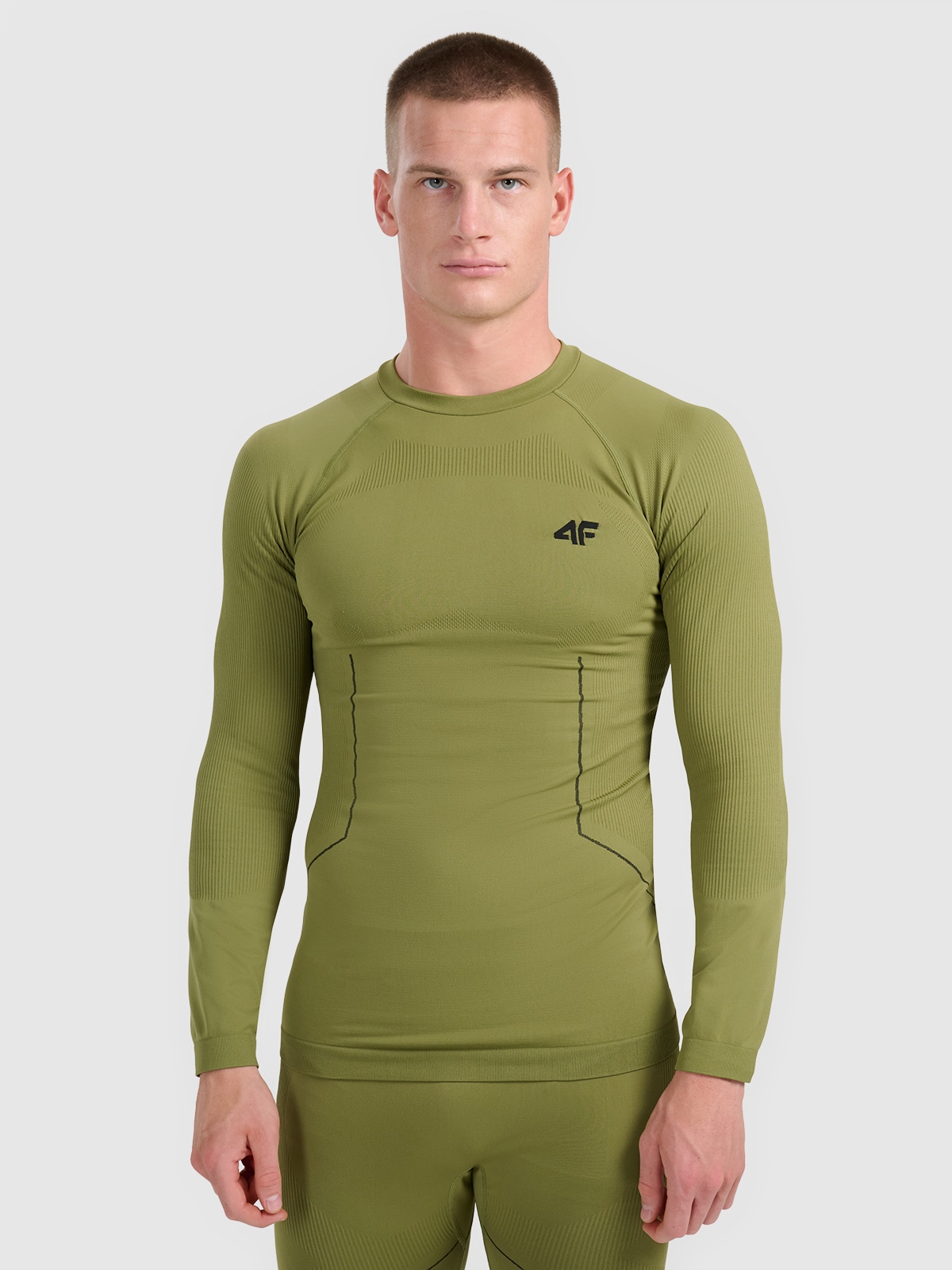 Vyriškas termoaktyvus besiūlis apatinis trikotažas (viršus) - khaki spalvos