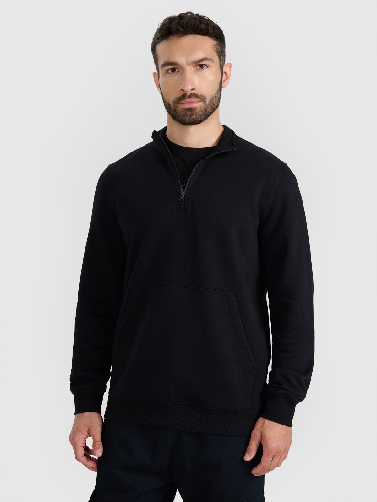 Vyriškas sportinis neatsegamas džemperis be gobtuvo - juodas