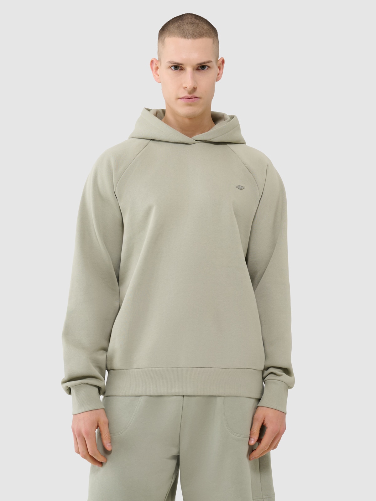 Vyriškas sportinis neatsegamas džemperis su gobtuvu - alyvuogių/khaki spalvos