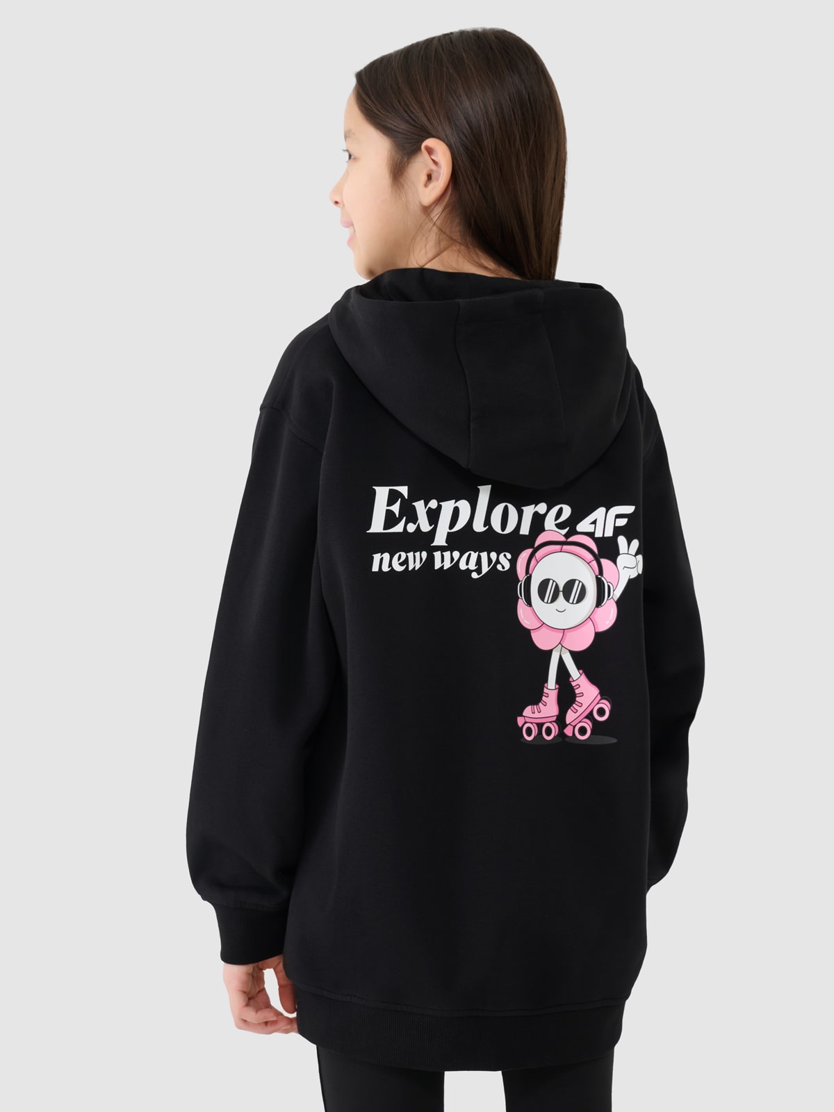 Sportinis atsegamas džemperis su gobtuvu mergaitėms - juodas 