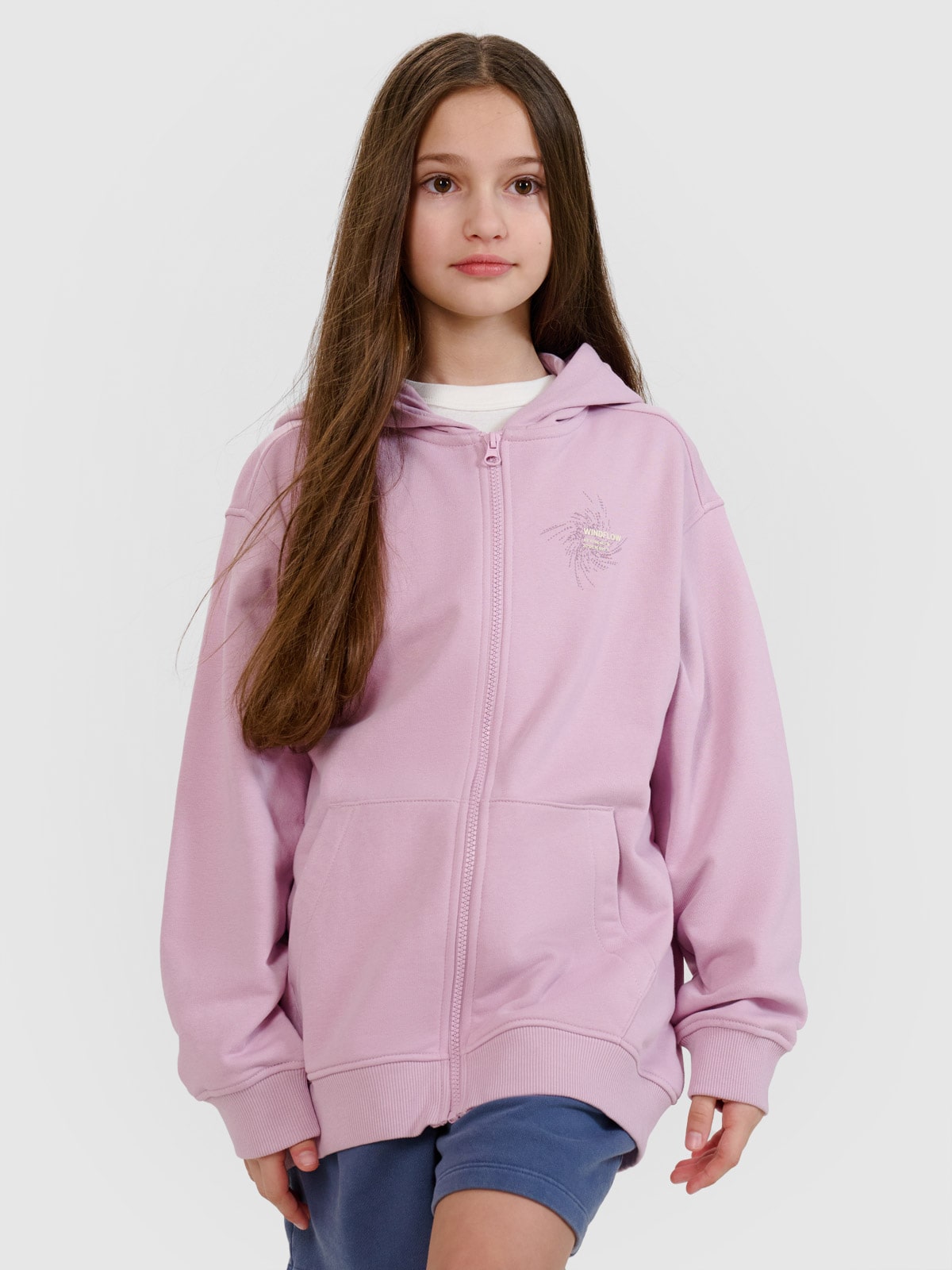 Sportinis atsegamas džemperis su gobtuvu mergaitėms - violetinis