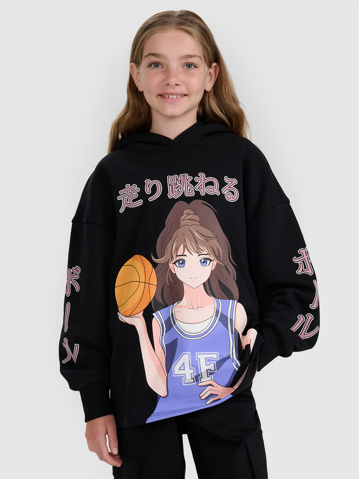 Sportinis neatsegamas, džemperis su gobtuvu mergaitėms - juodas 