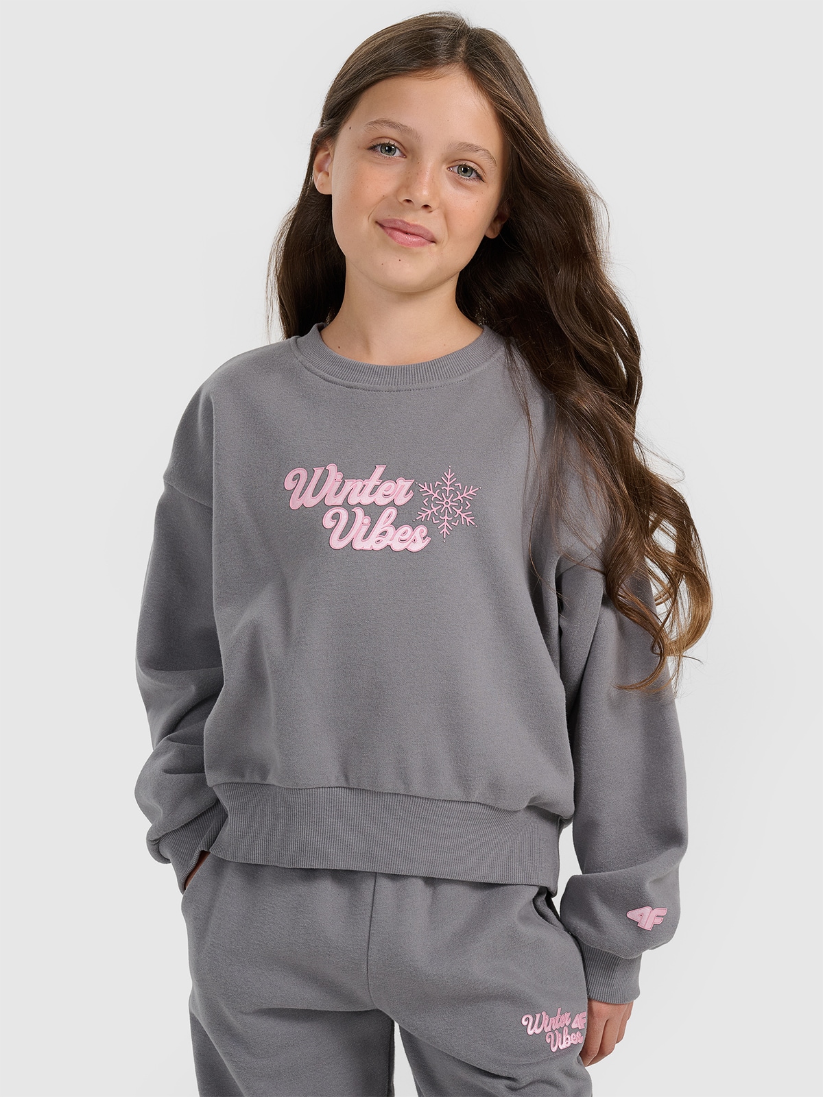Sportinis neatsegamas džemperis be gobtuvo mergaitėms - pilkas