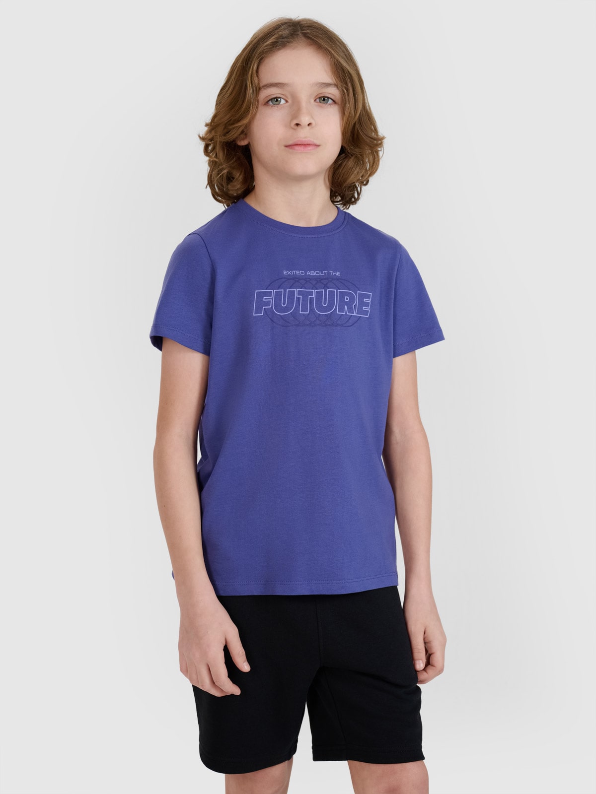 T-shirt regular marškinėliai su spauda berniukams - violetiniai