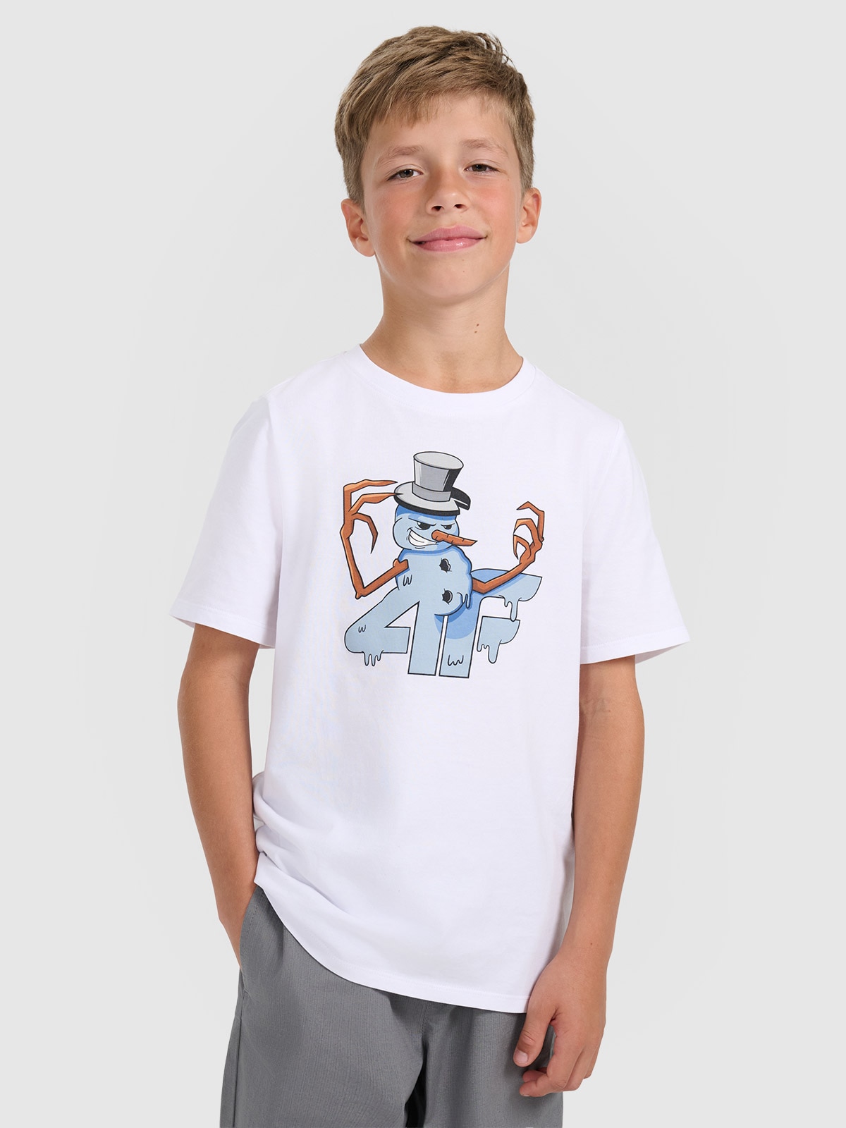 T-shirt regular marškinėliai su kalėdine spauda berniukams - balti