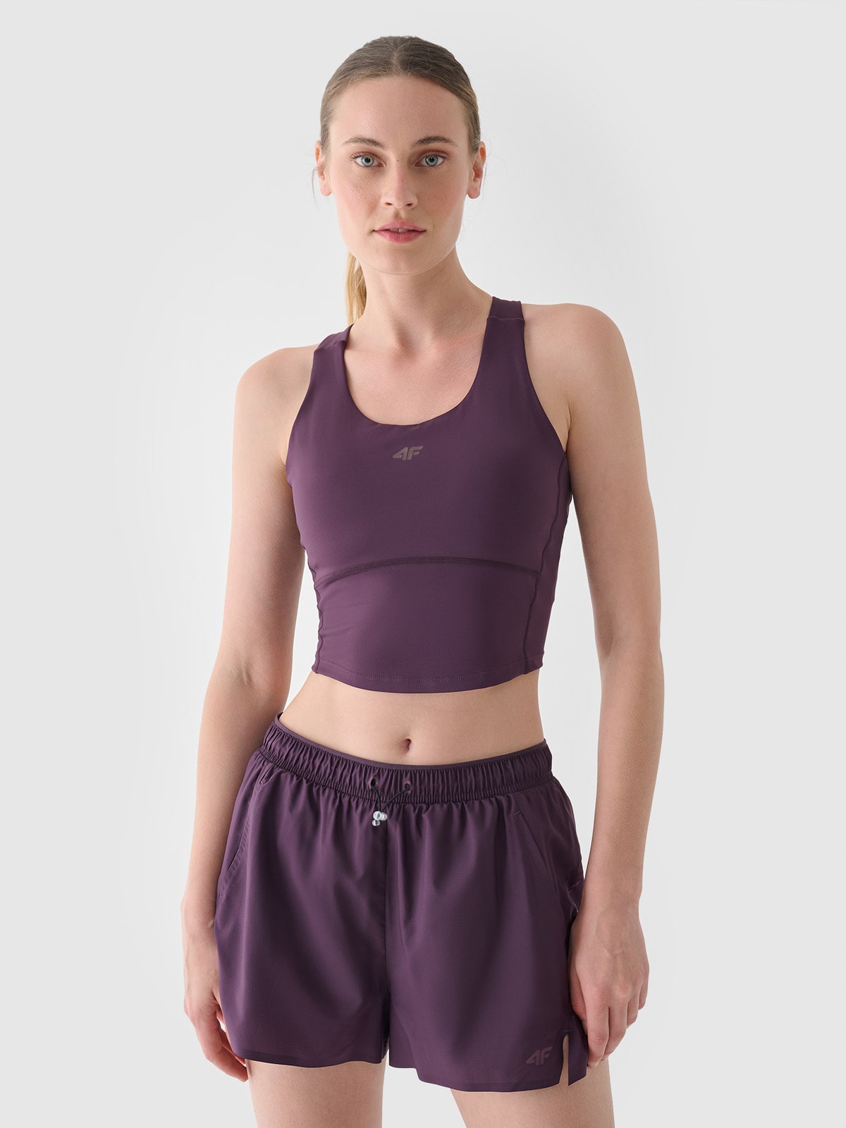 Moteriški Crop top greitai džiūstantys treniruočių marškinėliai - violetiniai