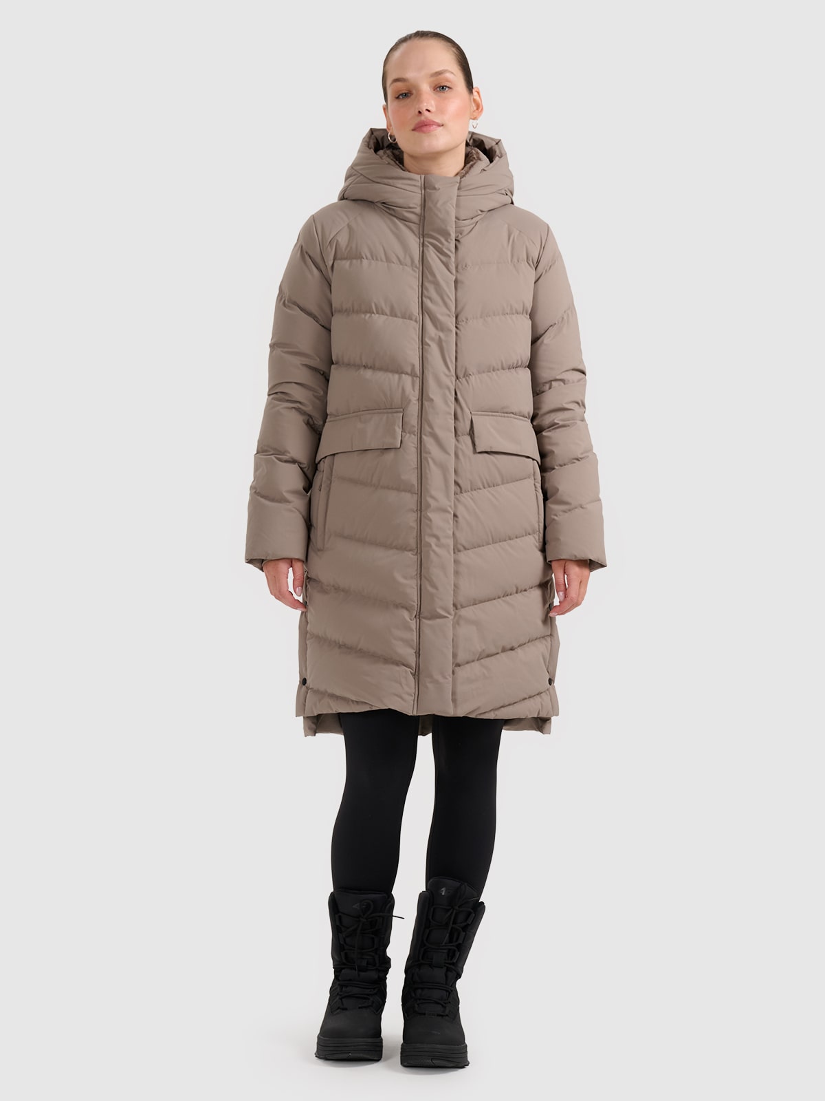 Moteriškas paltas su sintetiniu kamšalu - smėlio spalvos