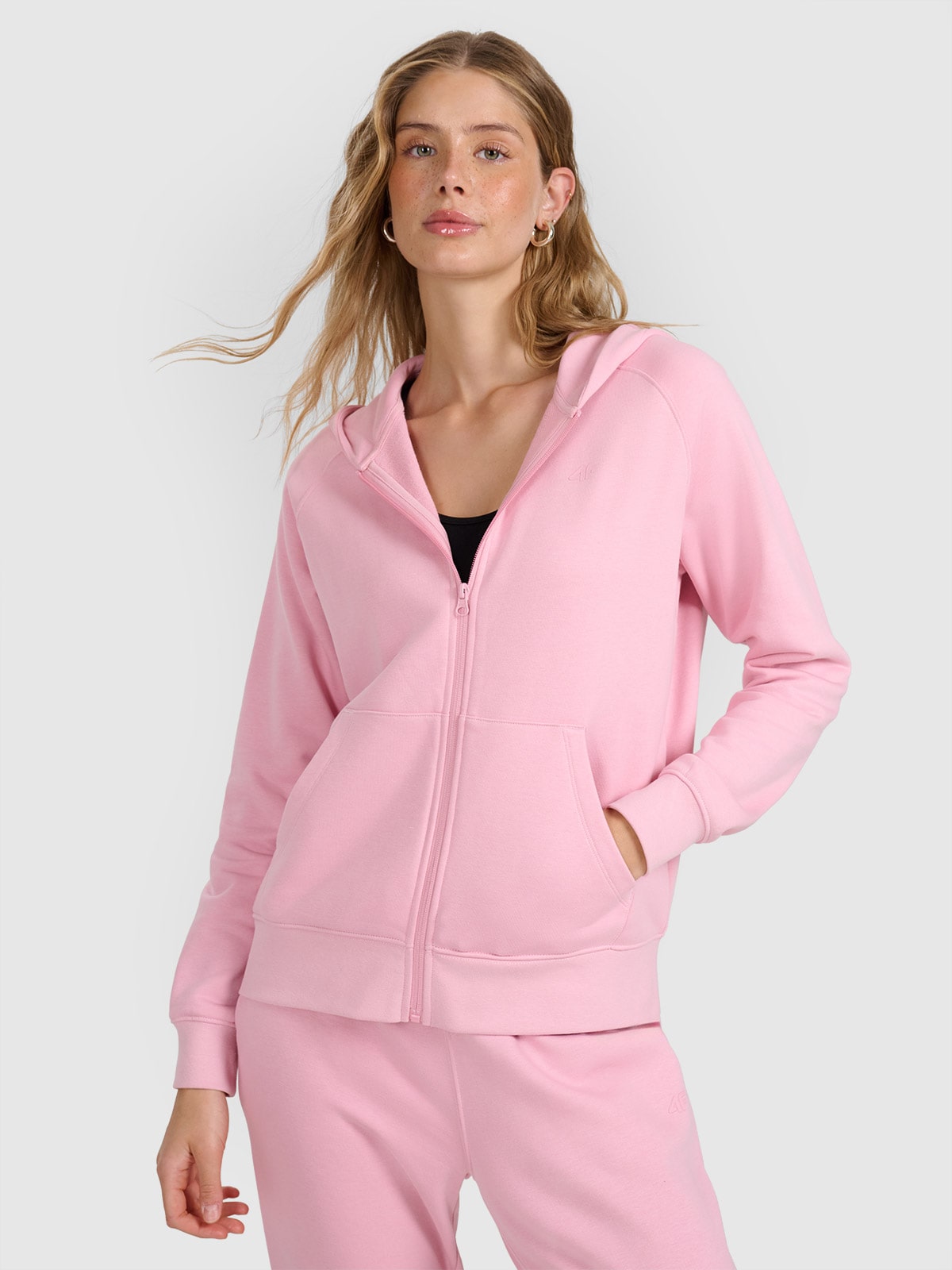 Moteriškas sportinis atsegamas džemperis su gobtuvu - rožinis