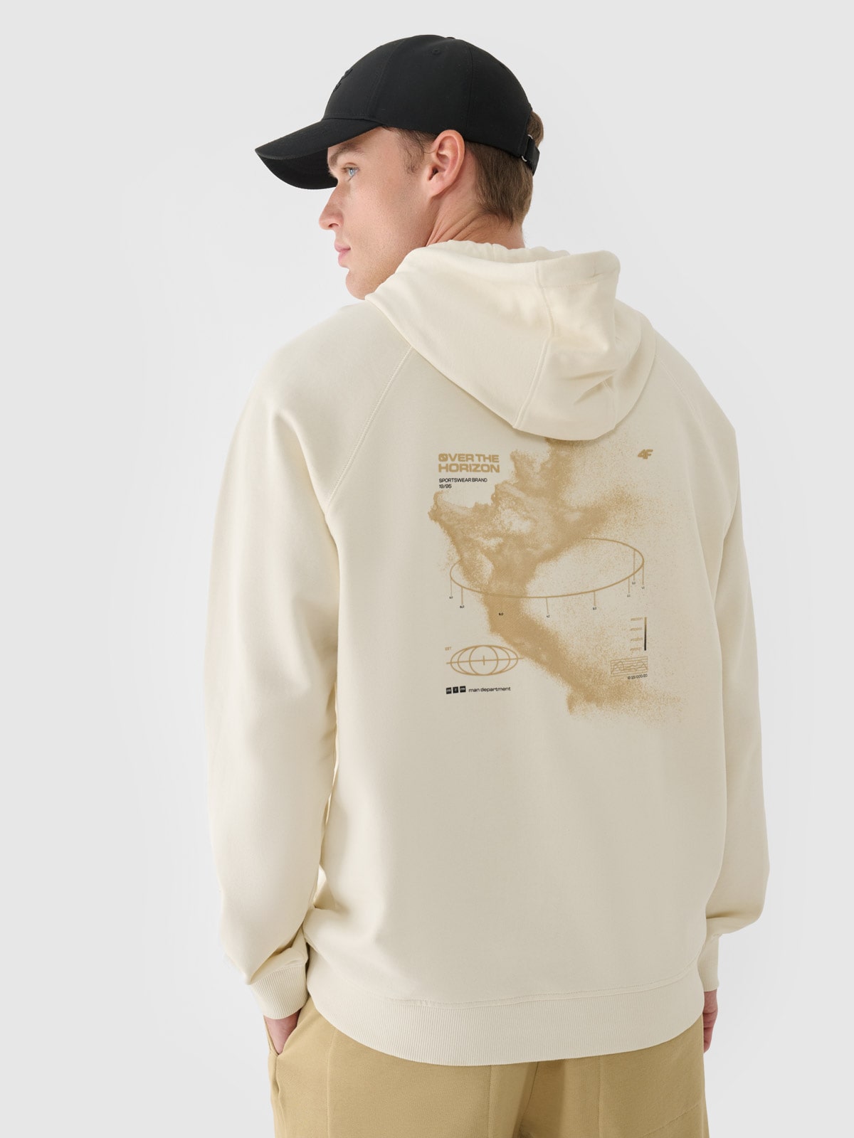 Vyriškas sportinis neatsegamas džemperis su gobtuvu - smėlio spalvos