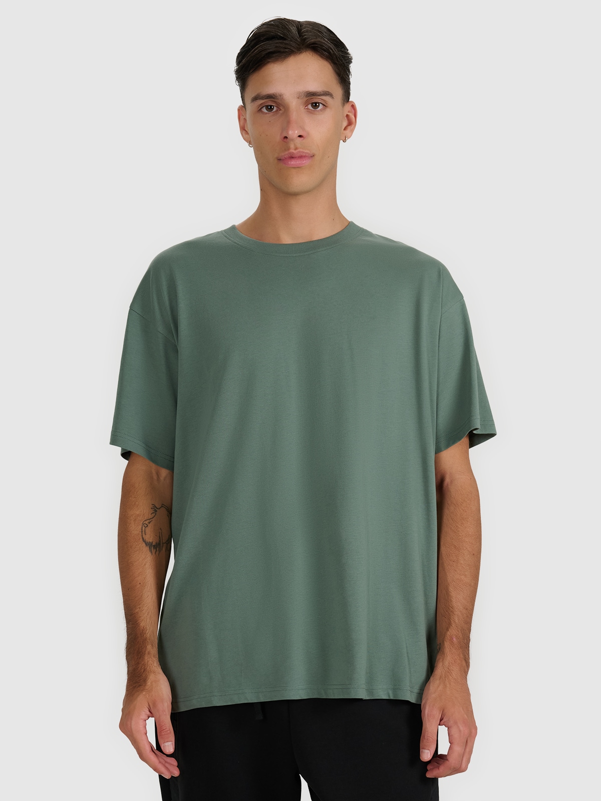 Vyriški T-shirt oversize marškinėliai su spauda - alyvuogių/khaki spalvos