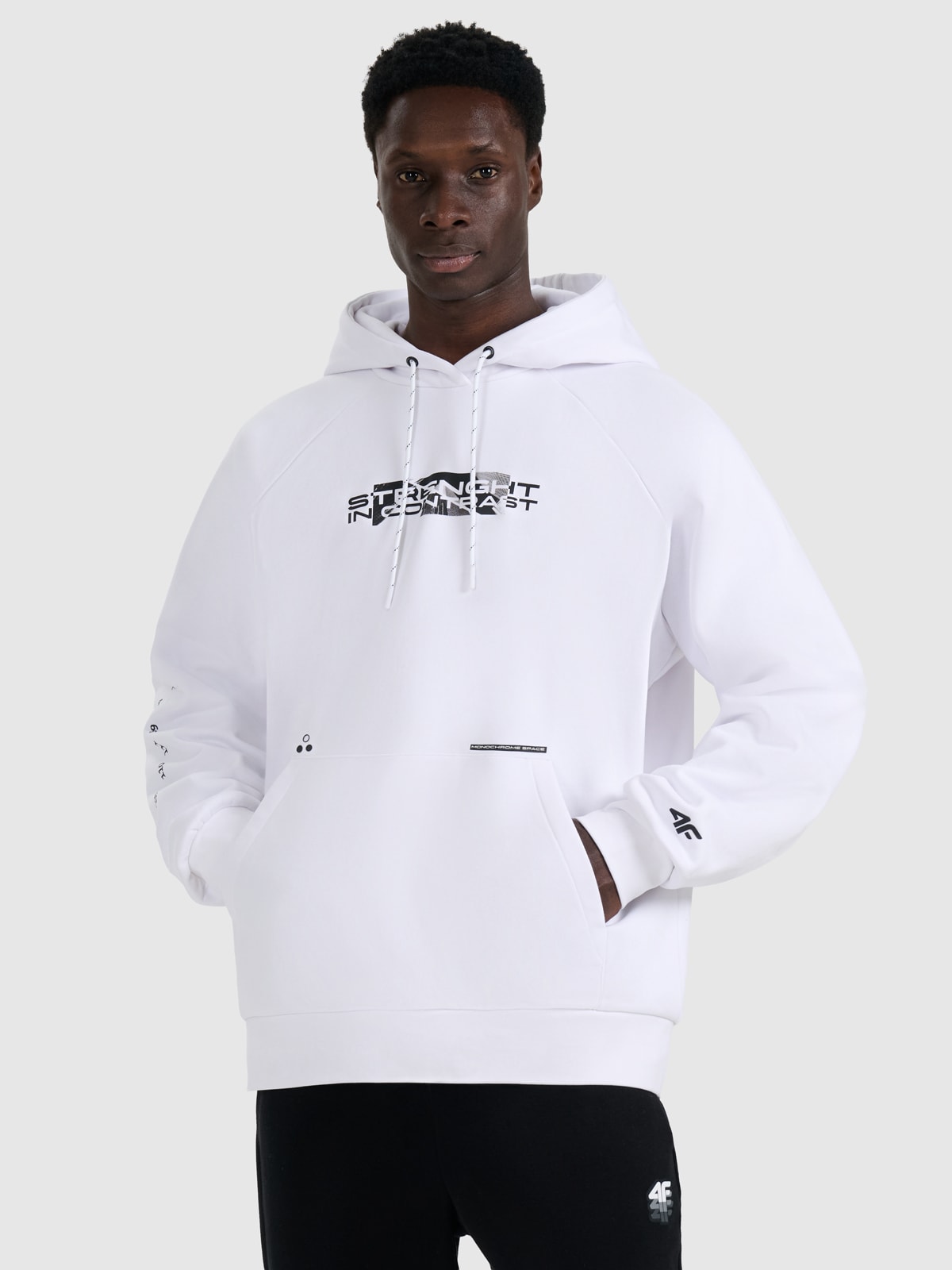 Vyriškas sportinis neatsegamas džemperis su gobtuvu - baltas