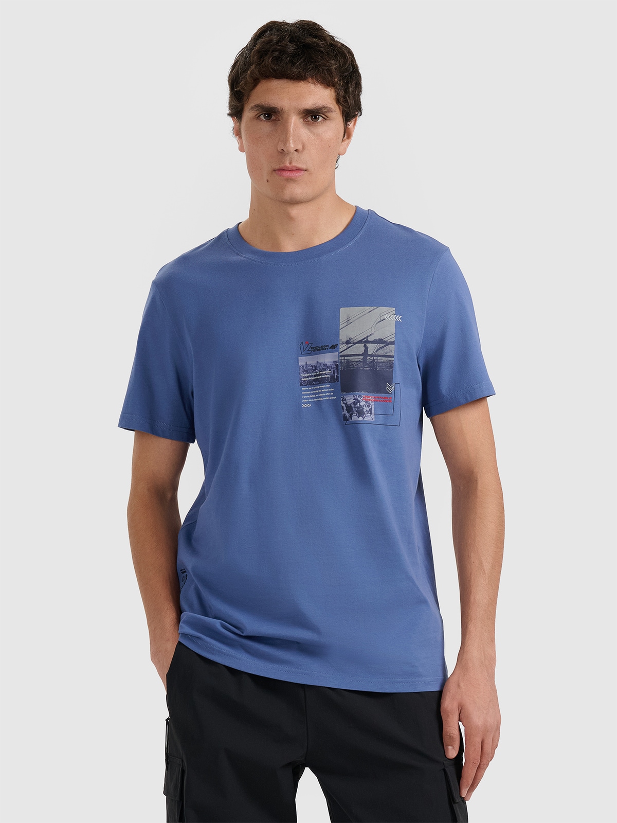 Vyriški T-shirt regular marškinėliai su spauda - tamsiai mėlynos spalvos