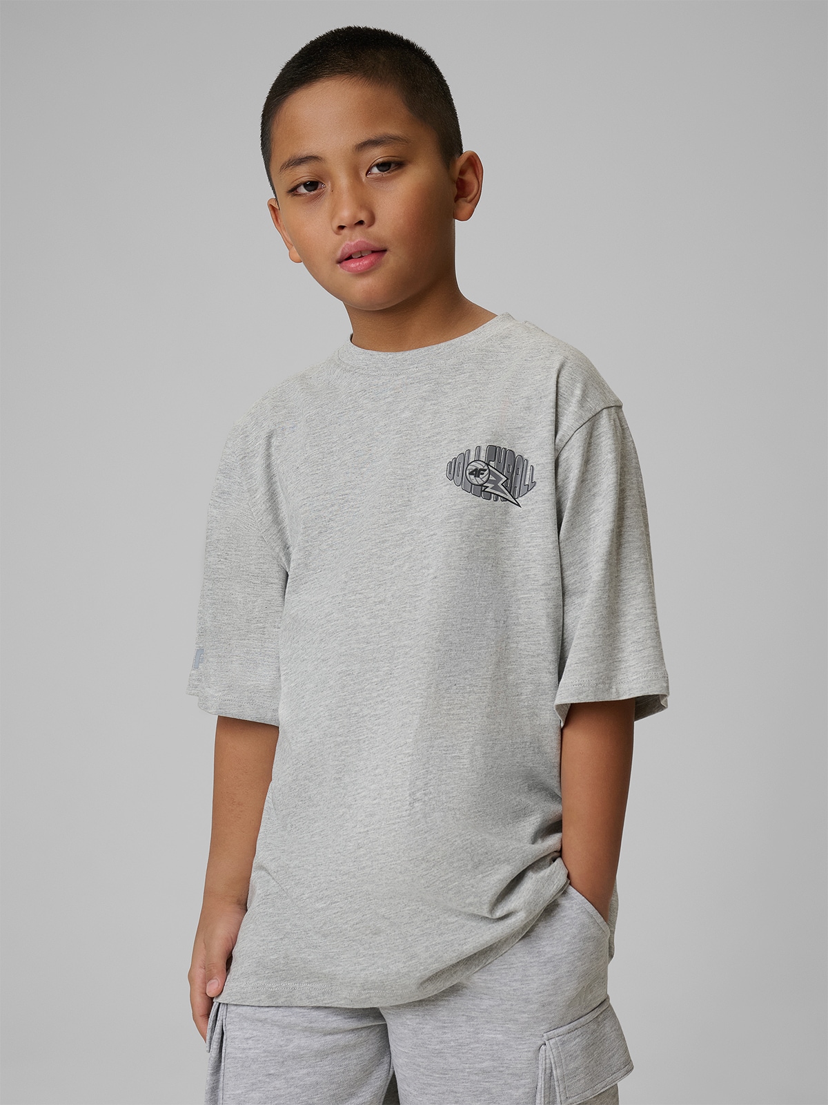 Laisvi marškinėliai su spauda berniukams - pilki