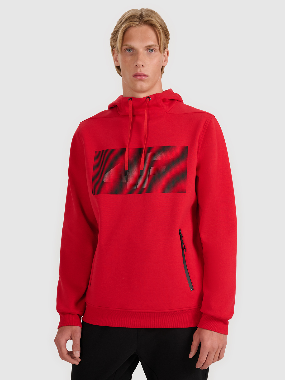 **Vyriškas sportinis neatsegamas džemperis su gobtuvu - raudonas