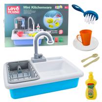 Žaisliniai virtuvės reikmenys, virtuvės kriauklė su indais ir priedais Lean Toys Mini, mėlyna sp./balta sp.