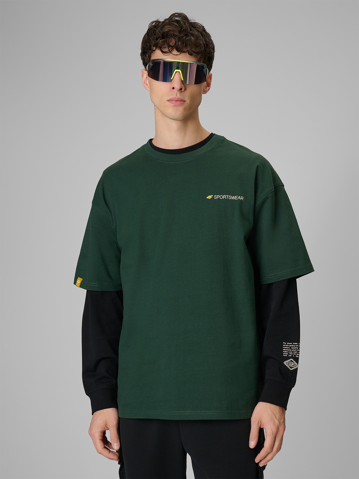 T-shirt loose z nadrukiem męski - zielony