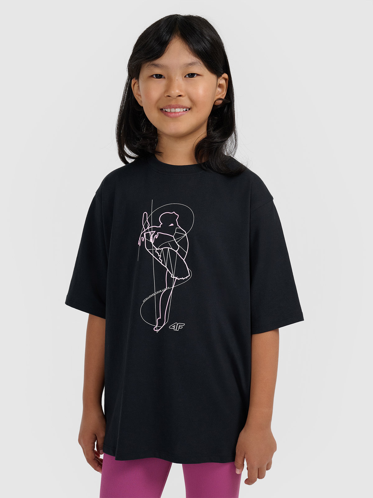 T-shirt oversize marškinėliai su spauda mergaitėms - juodi