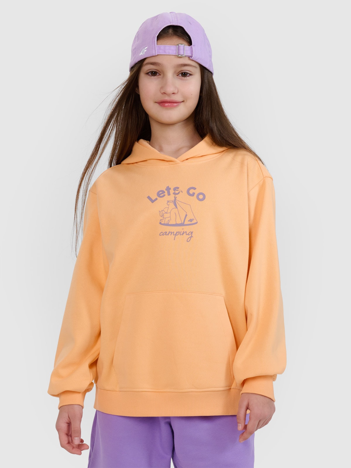 Sportinis neatsegamas, džemperis su gobtuvu mergaitėms - oranžinis