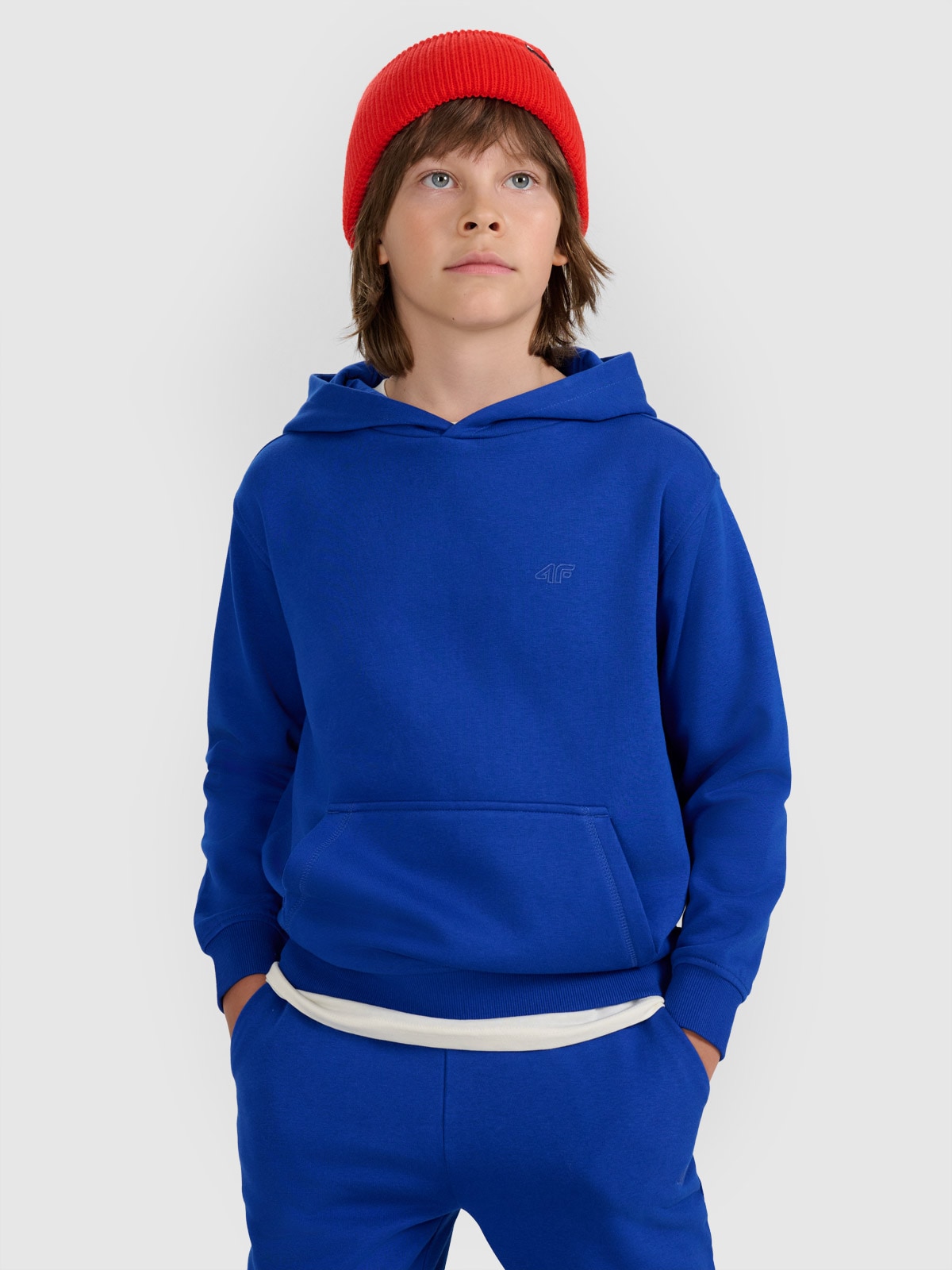 Sportinis neatsegamas džemperis su gobtuvu berniukams - mėlynas