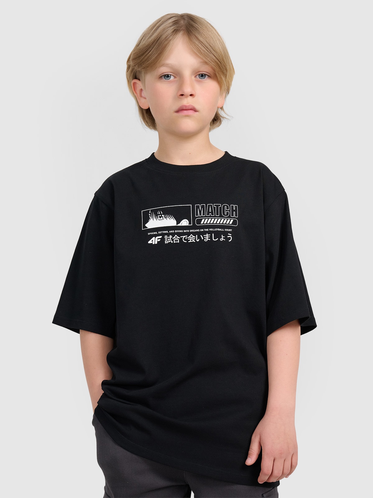 T-shirt oversize marškinėliai su spauda berniukams - juodi