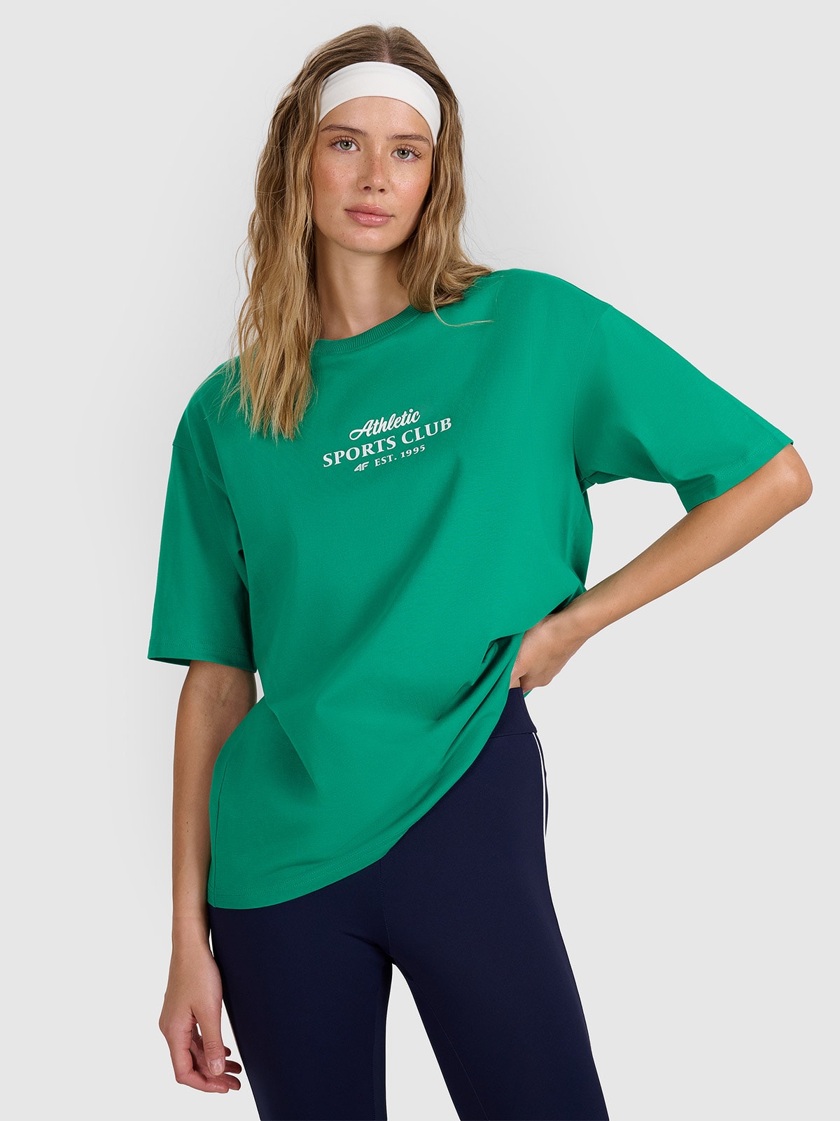 Moteriški T-shirt oversize marškinėliai su spauda - žali