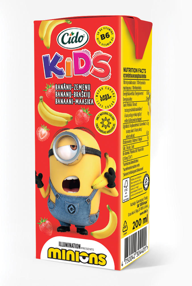 Gaivusis gėrimas CIDO ZOO su bananų ir braškių sultimis, 200 ml