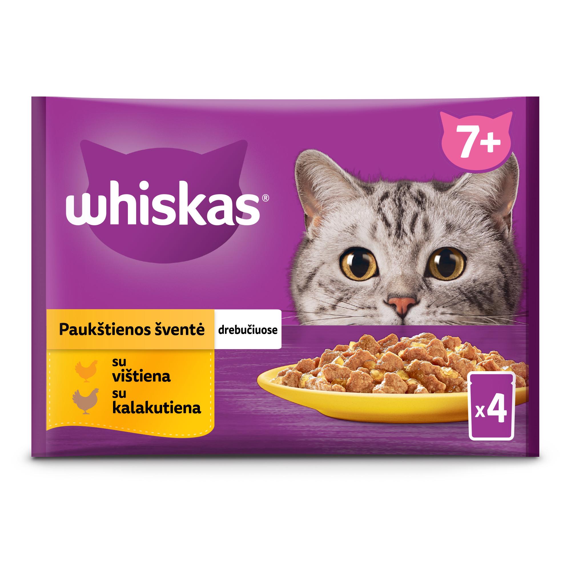 Konserv. vyresnių kačių ėdalas WHISKAS su paukštiena, 4x85 g, 340 g