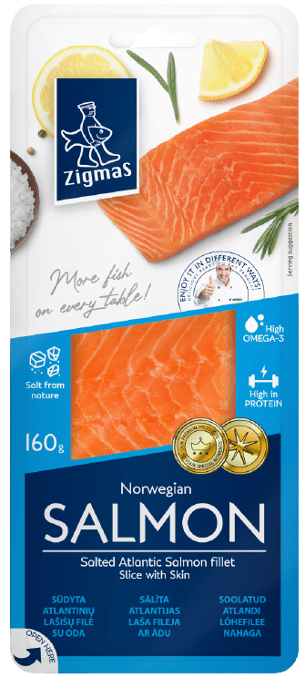 Sūdyta lašišų filė ZIGMAS su oda, 160 g