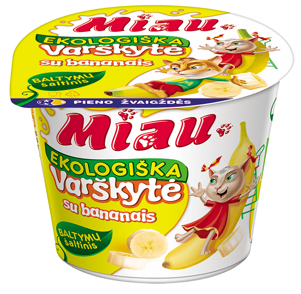 Ekologiška varškytė su bananais MIAU, 6 % rieb., 100 g