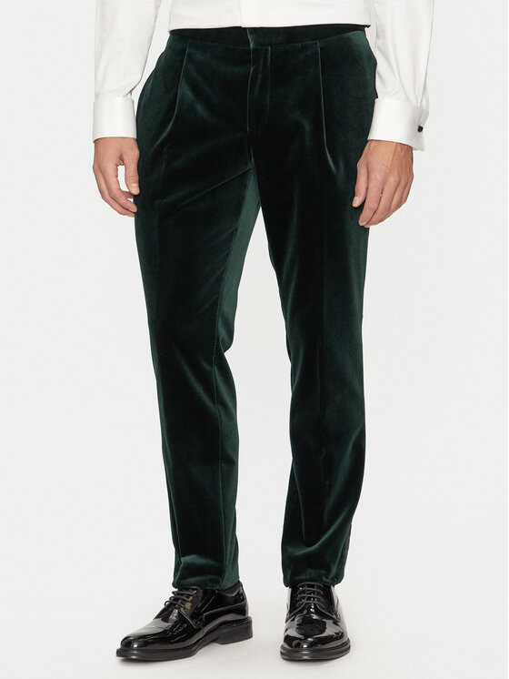 HUGO Medžiaginės kelnės · Žalia · Slim Fit