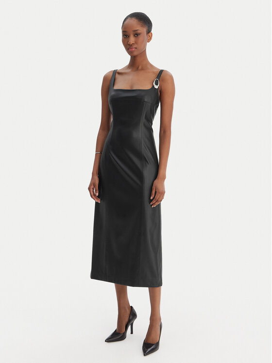 HUGO Dirbtinės odos suknelė · Juoda · Midi