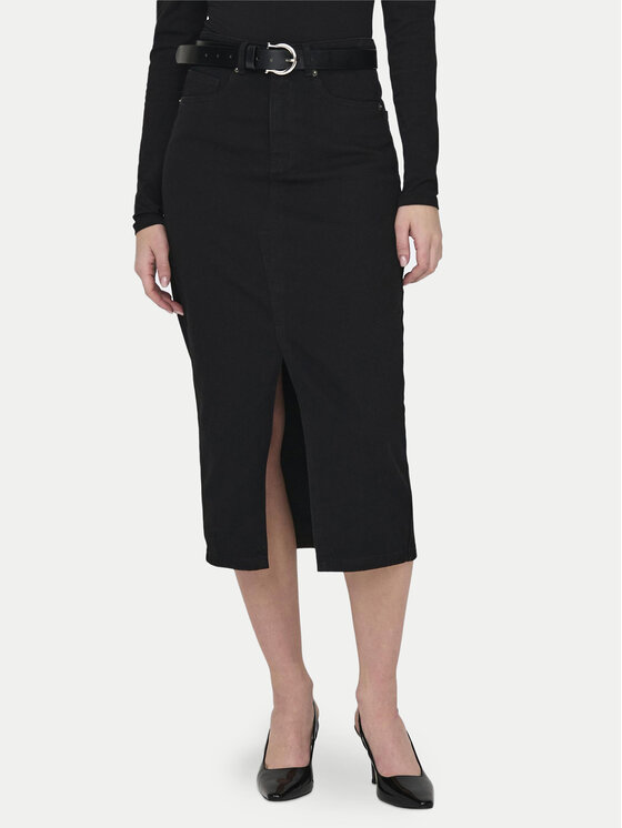 ONLY Džinsinis sijonas · Juoda · Midi