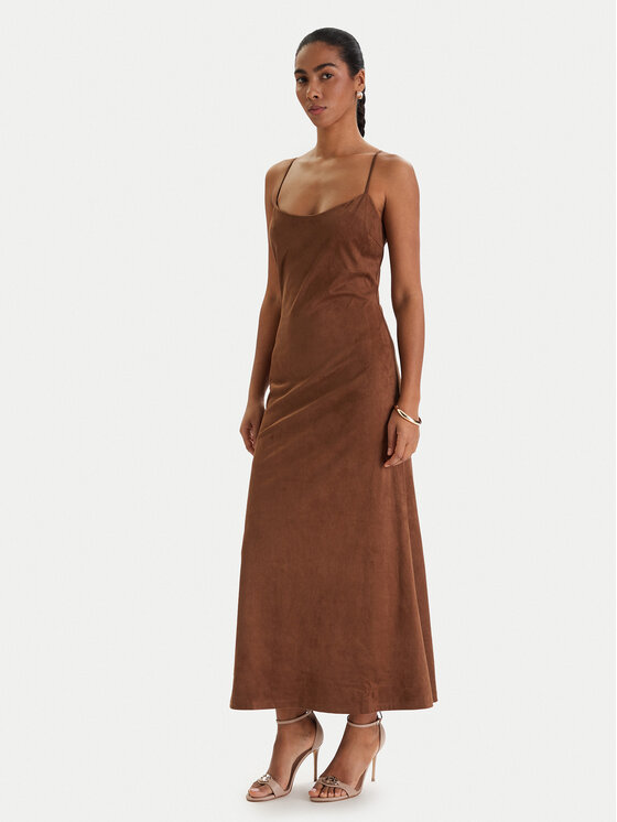 Bardot Dirbtinės odos suknelė · Ruda · Midi