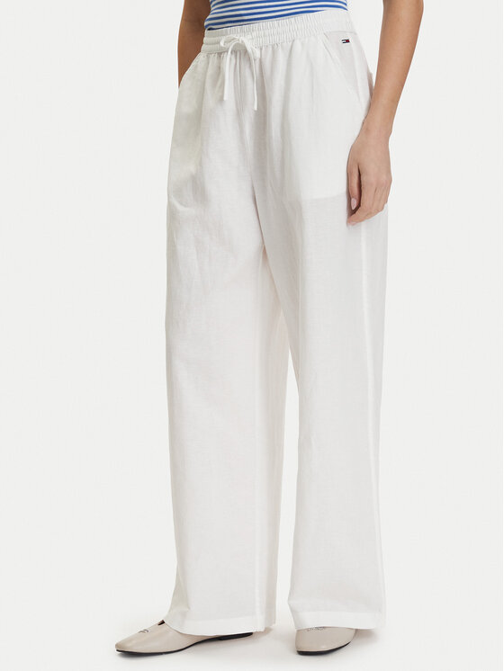 Tommy Jeans Medžiaginės kelnės · Balta · Relaxed Fit