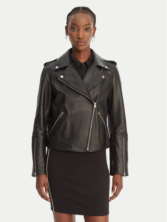 HUGO Odinė striukė · Juoda