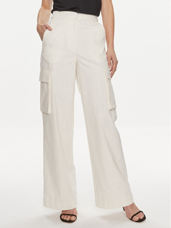 Edited Medžiaginės kelnės · Balta · Regular Fit