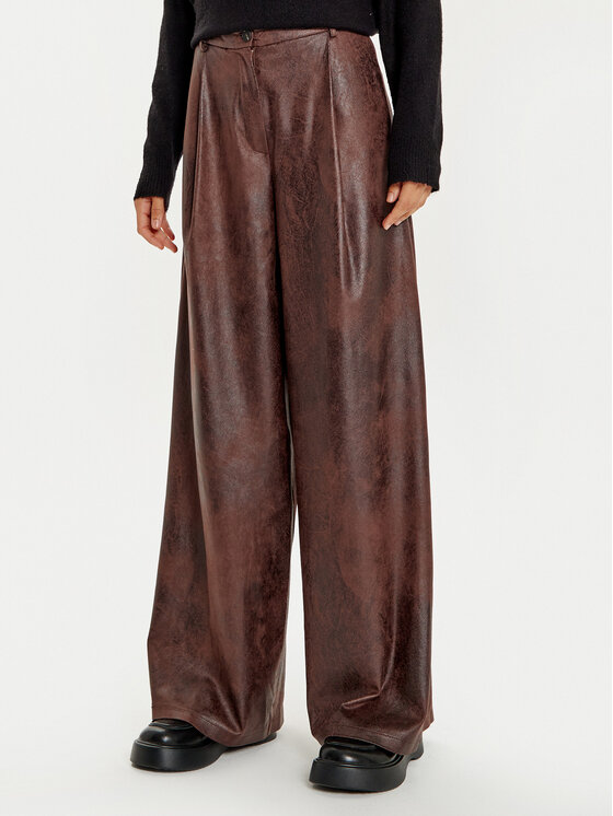 Haveone Dirbtinės odos kelnės · Ruda · Regular Fit