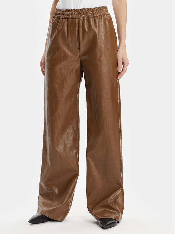 Max Mara Leisure Dirbtinės odos kelnės · Ruda · Relaxed Fit