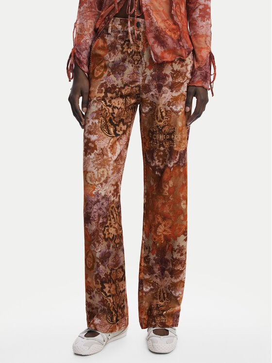Desigual Medžiaginės kelnės · Oranžinė · Regular Fit