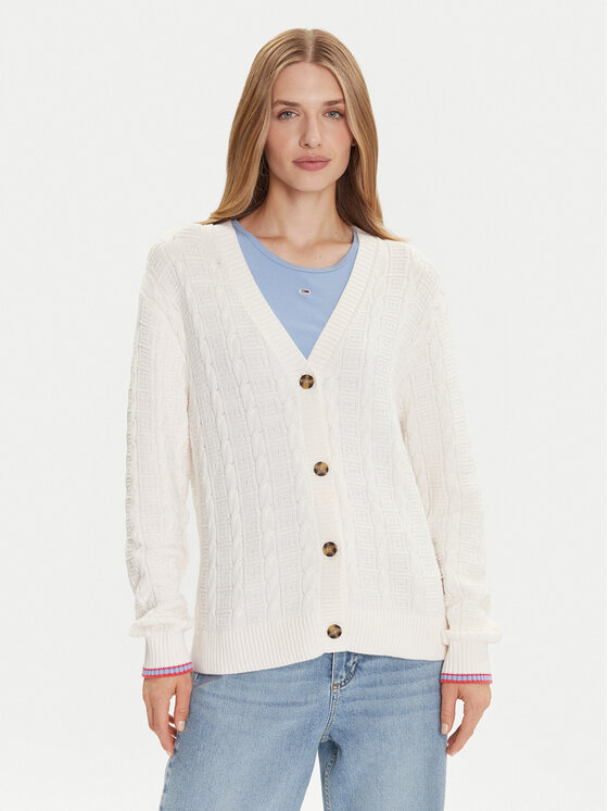 Tommy Jeans Kardiganas · Écru · Relaxed Fit