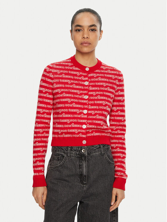 Tommy Jeans Kardiganas · Raudona · Slim Fit