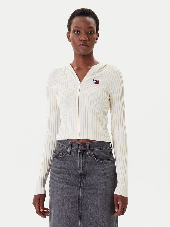 Tommy Jeans Kardiganas · Écru · Slim Fit