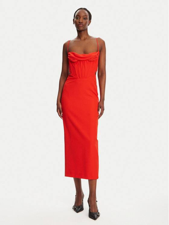 Bardot Kokteilinė suknelė · Raudona · Midi