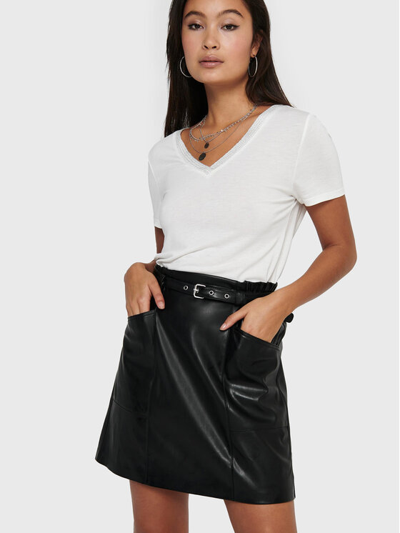 ONLY Dirbtinės odos sijonas · Juoda · Mini