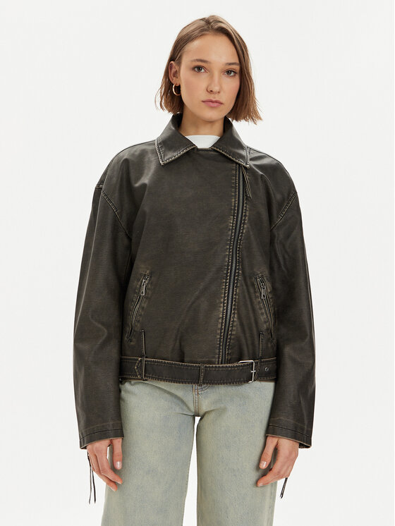 Gina Tricot Dirbtinės odos striukė · Juoda