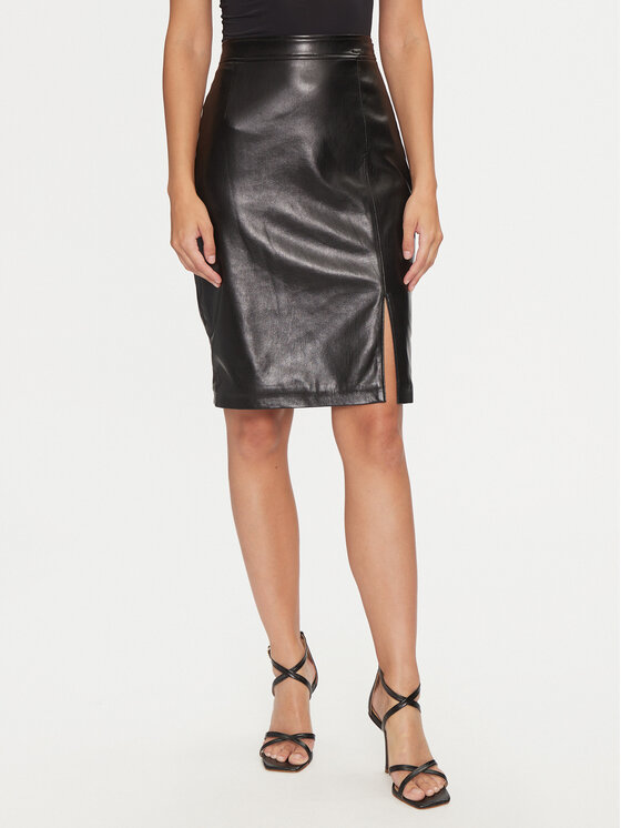 Guess Dirbtinės odos sijonas · Juoda · Midi