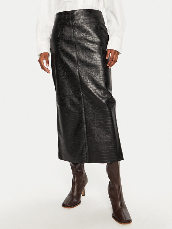 Bruuns Bazaar Dirbtinės odos sijonas · Juoda · Midi